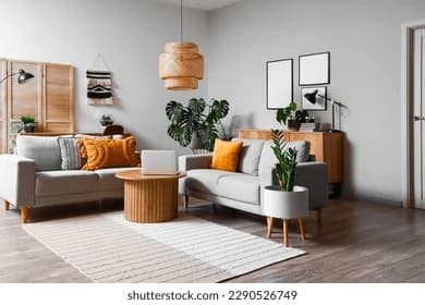Green living room with houseplants